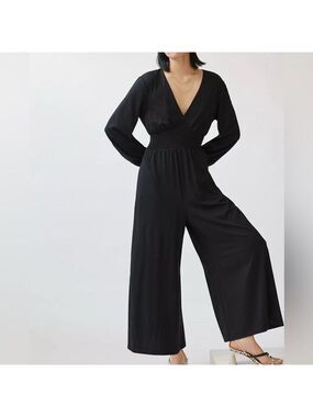 Anthropologie Hutch V-Neck Wide Leg Keyhole Jumpsuit L